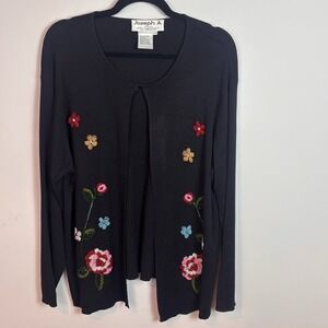 VTG Jospeh A. Womens 100% Silk Floral Beaded Stretch Open Front Sweater sz 2X